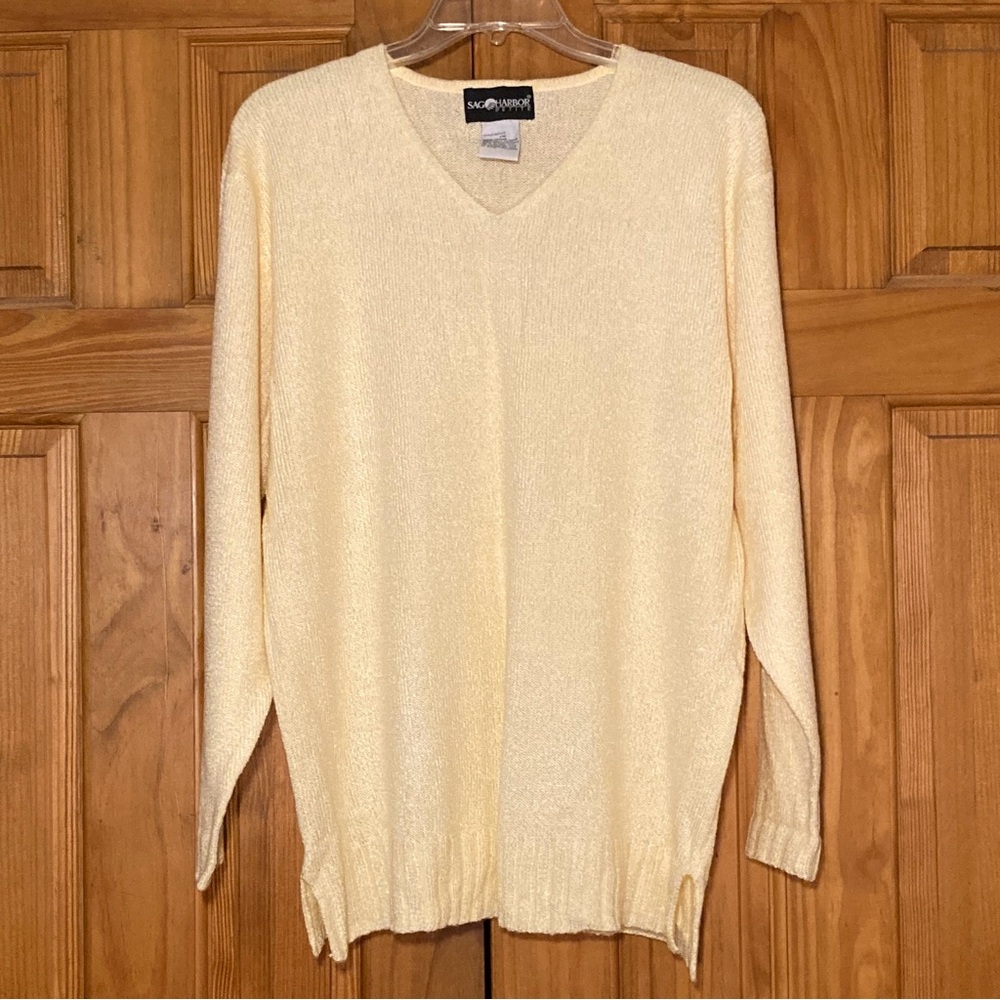 NWOT Sag Harbor Petite Vintage 90s Lightweight V-Neck Sweater Yellow Size LP